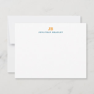Carte De Correspondance Monogramme minimaliste moderne simple bleu et oran
