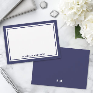 Carte De Correspondance Monogramme minimaliste Navy Blue à deux bordures