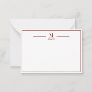 Carte De Correspondance Monogramme Minimaliste Nom Bordure Rouge & Blanc