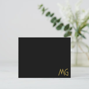 Carte De Correspondance Monogramme minimaliste or noir Initiales