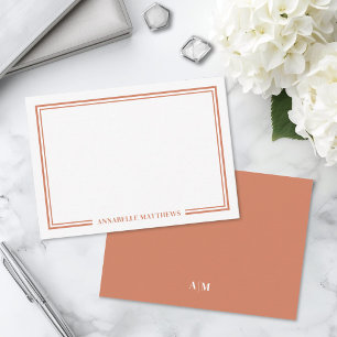 Carte De Correspondance Monogramme minimaliste orange à double bordure