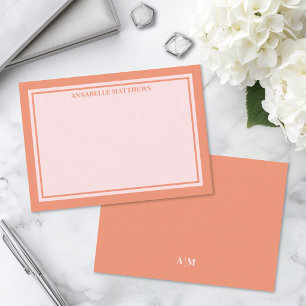 Carte De Correspondance Monogramme Minimaliste Rose Et Orange