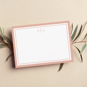 Carte De Correspondance Monogramme minimaliste rose pâle à deux bordures