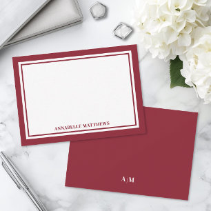 Carte De Correspondance Monogramme minimaliste rouge à double bordure