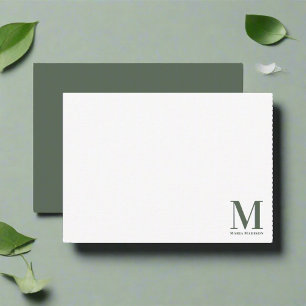 Carte De Correspondance Monogramme minimaliste Sage vert Script