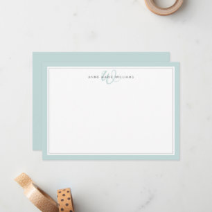 Carte De Correspondance Monogramme minimaliste sarcelle à double bordure