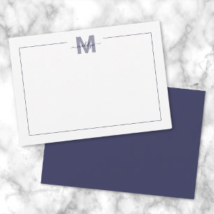 Carte De Correspondance Monogramme minimaliste simple bleu marine
