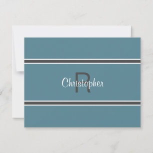 Carte De Correspondance Monogramme Minimaliste Turquoise Gris Homme