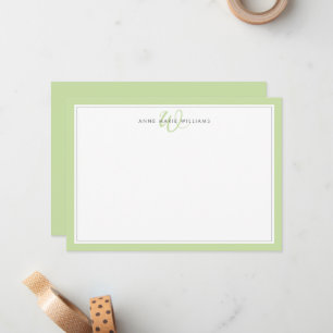 Carte De Correspondance Monogramme minimaliste vert clair à deux bordures