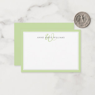 Carte De Correspondance Monogramme minimaliste vert clair à deux bordures