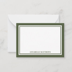 Carte De Correspondance Monogramme minimaliste vert olive à double bordure
