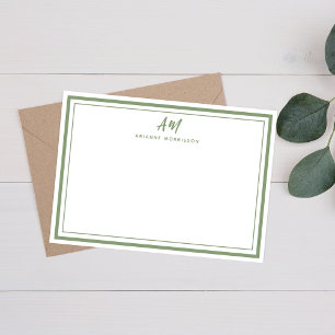 Carte De Correspondance Monogramme minimaliste vert Sage mince et épais Bo