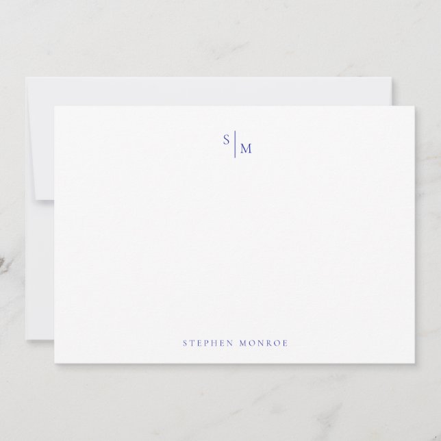 Carte De Correspondance Monogramme moderne Amiral Blue Correspondance Note (Devant)