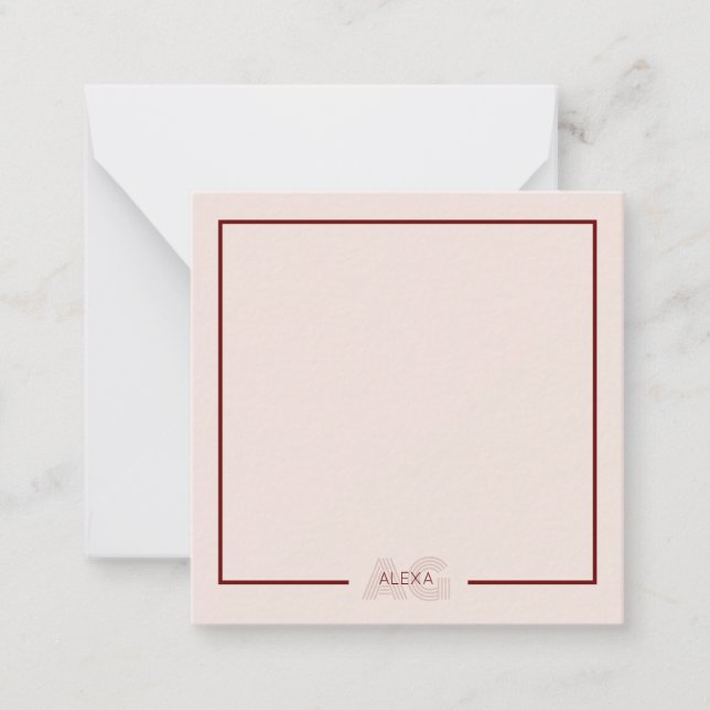 Carte De Correspondance Monogramme moderne beige et vin (Devant)