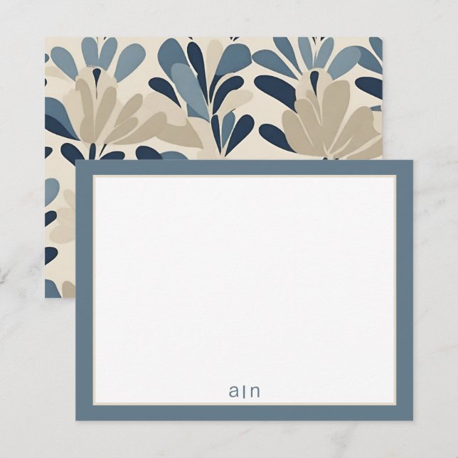 Carte De Correspondance Monogramme Moderne Bleu Poussiéreux  (Devant / Derrière)