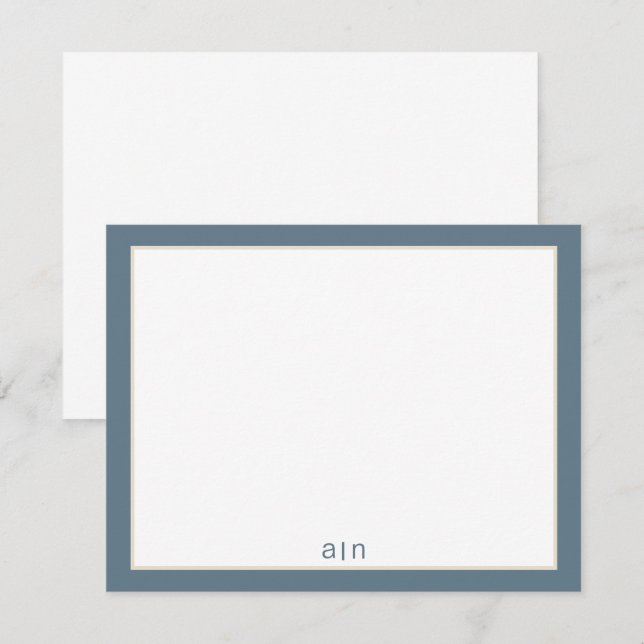 Carte De Correspondance Monogramme Moderne Bleu Poussiéreux  (Devant / Derrière)