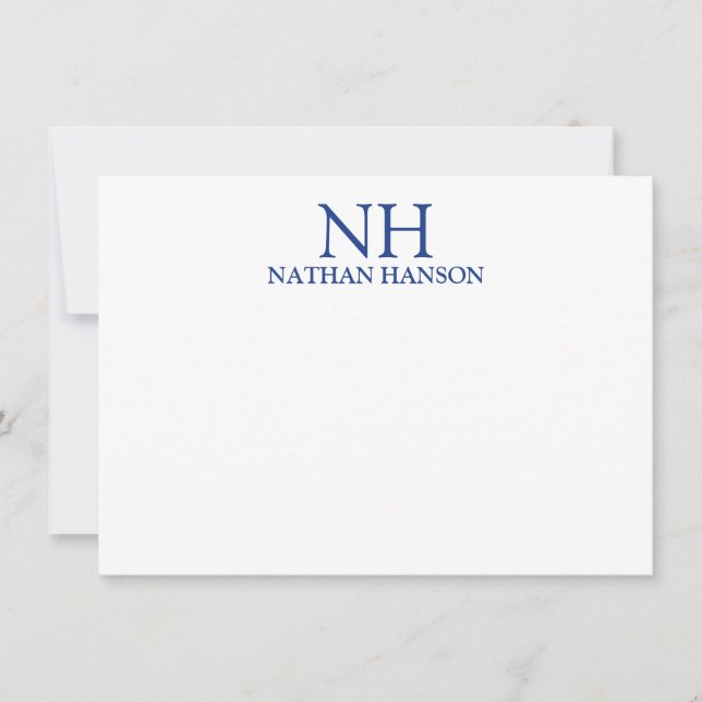 Carte De Correspondance Monogramme Moderne Bleu Simple (Devant)