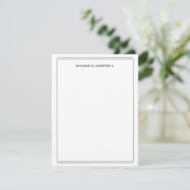 Carte De Correspondance Monogramme moderne chic noir Blanc Nom Bordure (Debout devant)