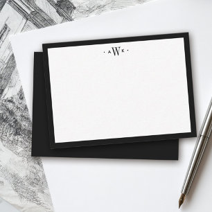 Carte De Correspondance Monogramme Moderne de Bordure Noir et Blanc Minima
