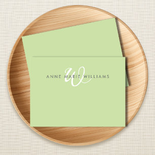 Carte De Correspondance Monogramme Moderne de Style Manuscrit Vert Clair B