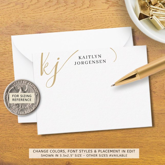 Carte De Correspondance Monogramme moderne Élégant Initiales Script Black  (Créateur téléchargé)