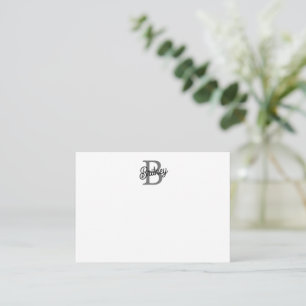 Carte De Correspondance Monogramme moderne élégant Nom noir Gris noir Scri