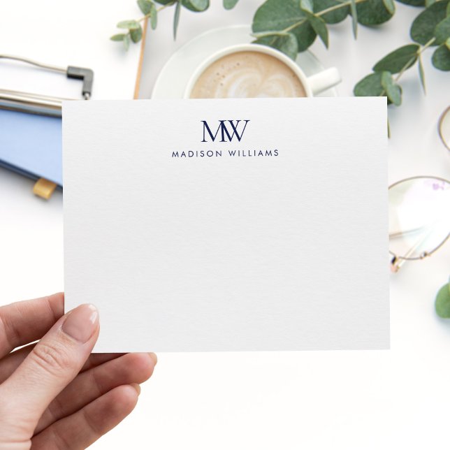 Carte De Correspondance Monogramme Moderne Élégant Simple Bleu Marine (Créateur téléchargé)