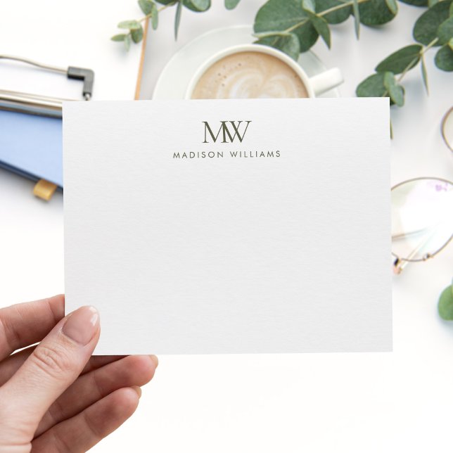 Carte De Correspondance Monogramme Moderne Élégant Simple Vert Olive (Créateur téléchargé)