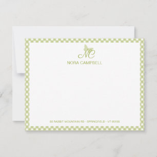 Carte De Correspondance Monogramme moderne élégant Vert clair En vichy chè