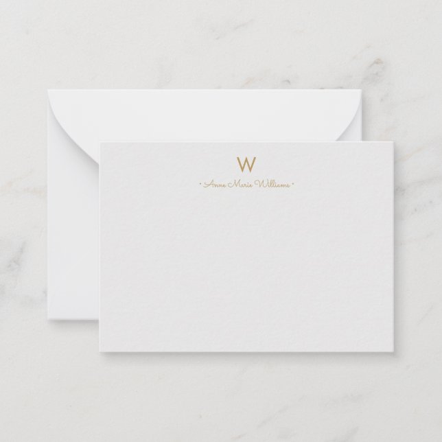 Carte De Correspondance Monogramme Moderne Gris Clair Or Script (Devant)