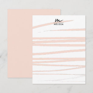Carte De Correspondance Monogramme moderne Lignes rose pâle Art Abstrait
