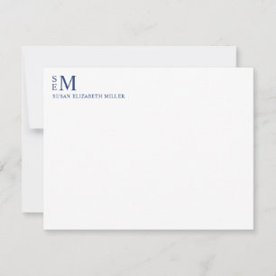 Carte De Correspondance Monogramme moderne Marine Blue Stationnote personn