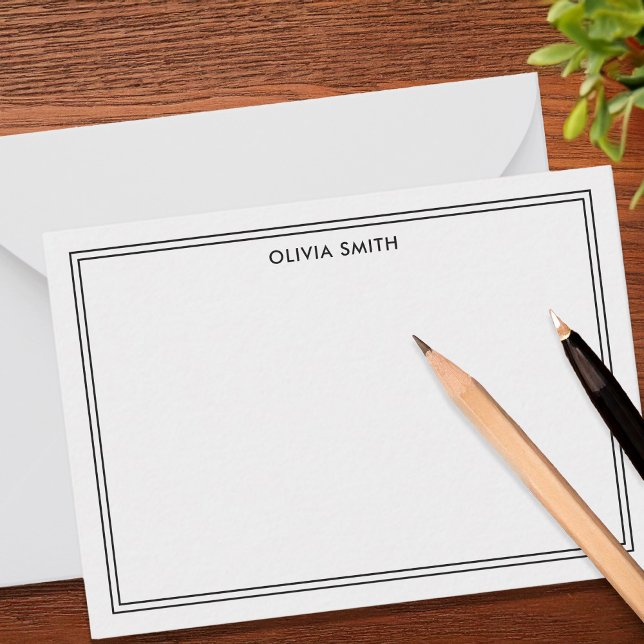 Carte De Correspondance Monogramme moderne minimaliste noir à deux bordure (Créateur téléchargé)