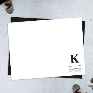 Carte De Correspondance Monogramme moderne minimaliste noir et blanc