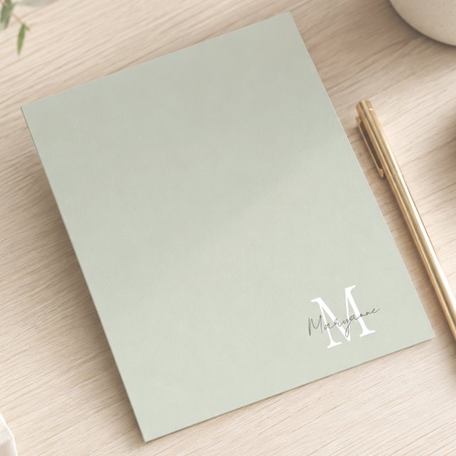 Carte De Correspondance Monogramme Moderne Nom Vert Sauge (Créateur téléchargé)