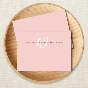Carte De Correspondance Monogramme Moderne Rose Pâle Écriture Blanche