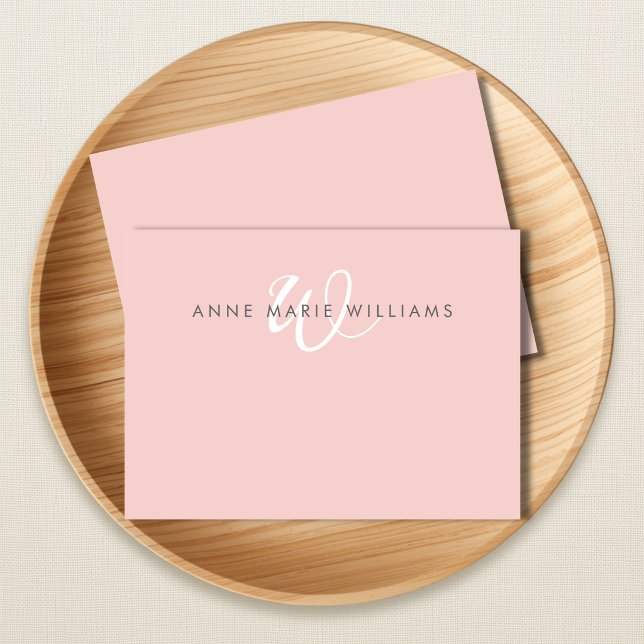 Carte De Correspondance Monogramme Moderne Rose Pâle Écriture Blanche (Créateur téléchargé)