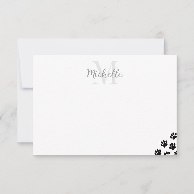 Carte De Correspondance Monogramme modifiable empreintes de patte de compa (Devant)