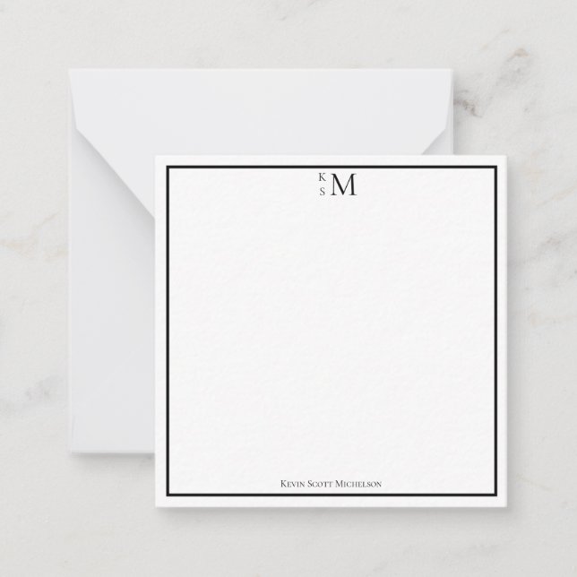 Carte De Correspondance Monogramme Noir Blanc Professionnel Élégant (Devant)