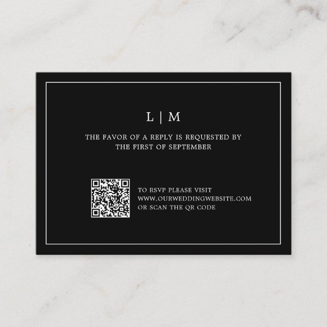 Carte De Correspondance Monogramme noir simple QR Code mariage élégant RSV (Devant)