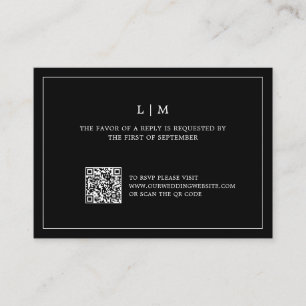 Carte De Correspondance Monogramme noir simple QR Code mariage élégant RSV