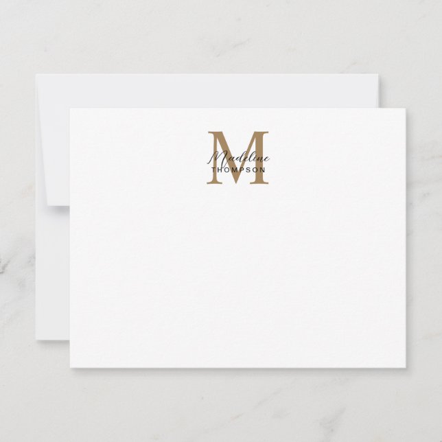 Carte De Correspondance Monogramme Or Calligraphie Script Minimal Blanc (Devant)