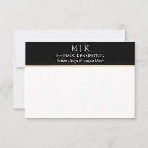 Carte De Correspondance Monogramme ou ajouter un logo Business Black Gold