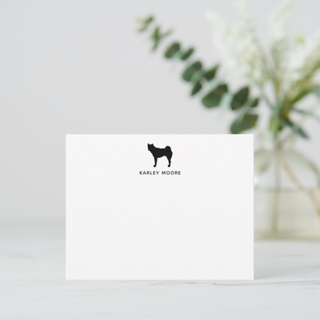 Carte De Correspondance Monogramme personnalisé Akita Chien noir et blanc (Debout devant)