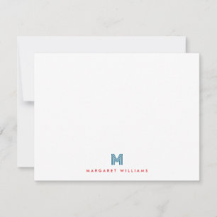 Carte De Correspondance Monogramme personnalisé Art Déco Moderne Bleu Roug