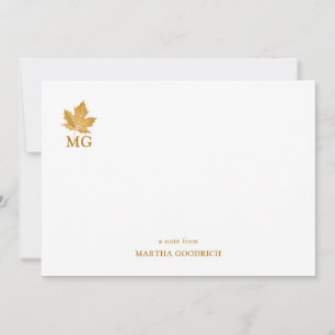 Carte De Correspondance Monogramme Personnalisé Feuille d'Érable Ocbre Dor