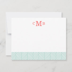 Carte De Correspondance Monogramme personnalisé Mint Herringbone