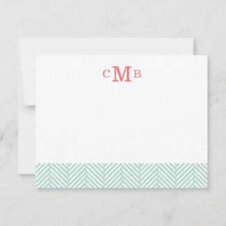 Carte De Correspondance Monogramme personnalisé Mint Herringbone