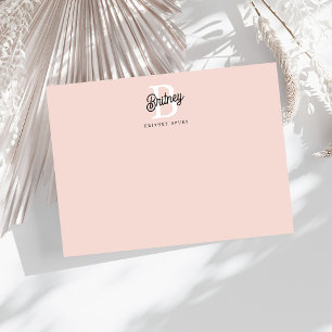 Carte De Correspondance Monogramme Personnalisé Moderne et Prénom Rose Pâl