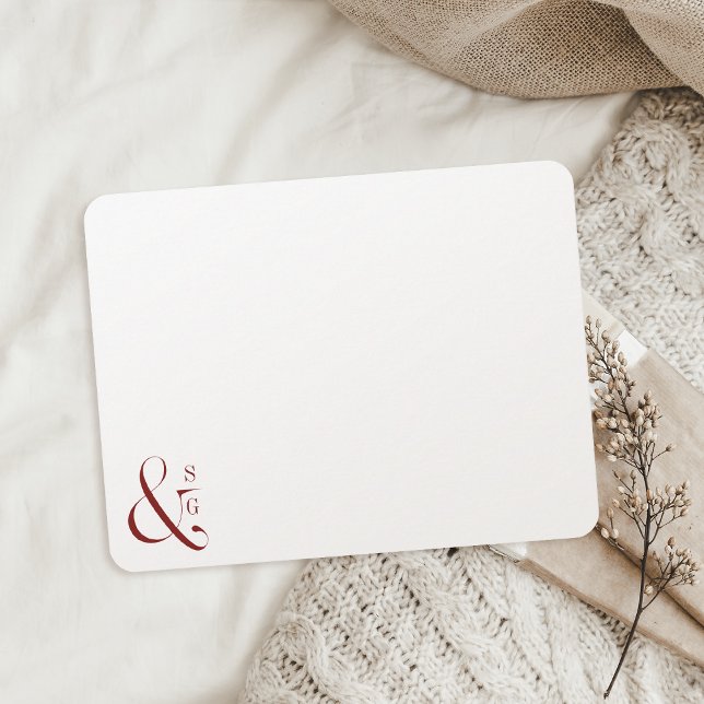 Carte De Correspondance monogramme personnalisé papeterie du couple de Bou (burgundy couple's monogram personalized Stationery Note Card)